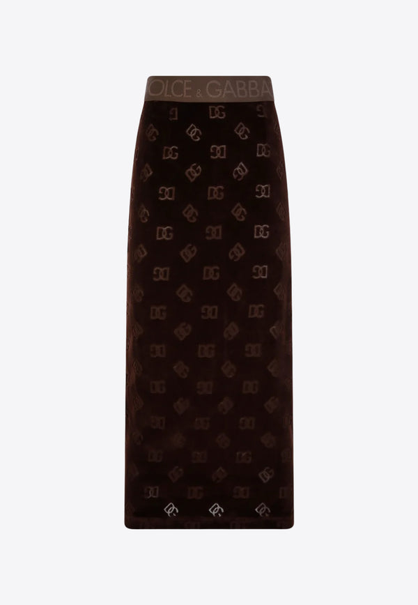 Dolce & Gabbana Monogram Midi Pencil Skirt Brown F4CHZT FJ7DL M0023