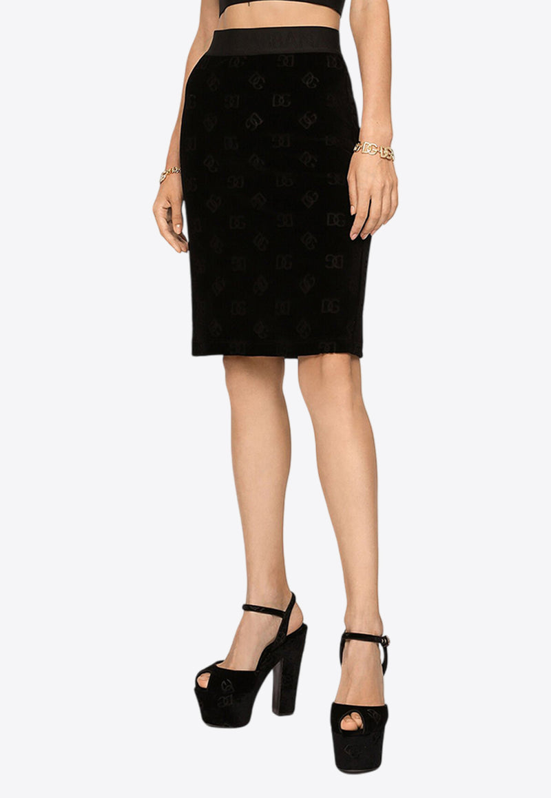 Dolce & Gabbana DG Logo Flocked Jersey Skirt Black F4CJUT FJ7DL N0000