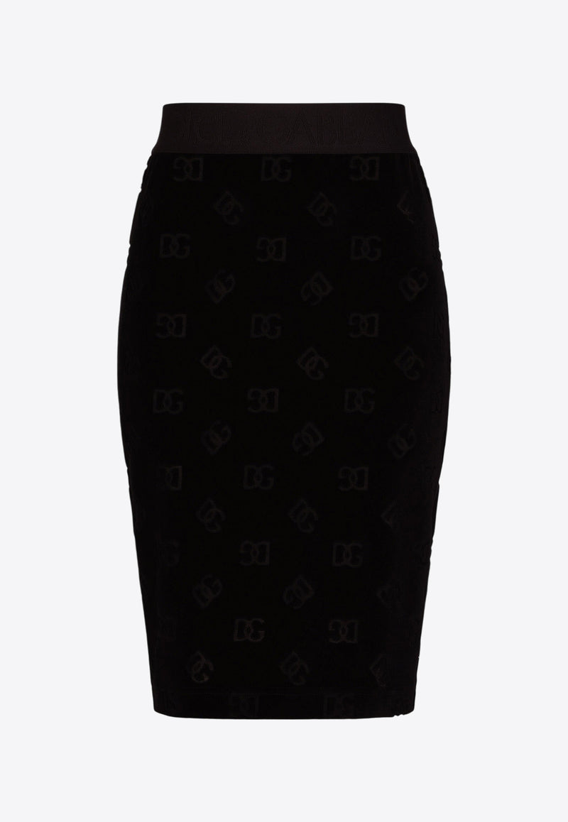 Dolce & Gabbana DG Logo Flocked Jersey Skirt Black F4CJUT FJ7DL N0000