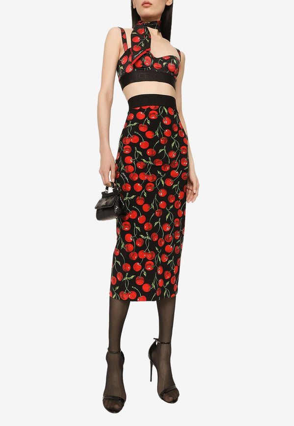 Dolce & Gabbana Cherry Print High-Waist Midi Skirt Multicolor F4COCT FSG54 HN4IY