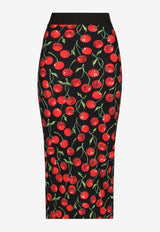 Dolce & Gabbana Cherry Print High-Waist Midi Skirt Multicolor F4COCT FSG54 HN4IY