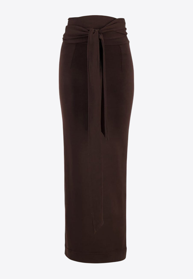 Dolce & Gabbana Belted Virgin-Wool Maxi Skirt Brown F4COOT FUGRH M1512