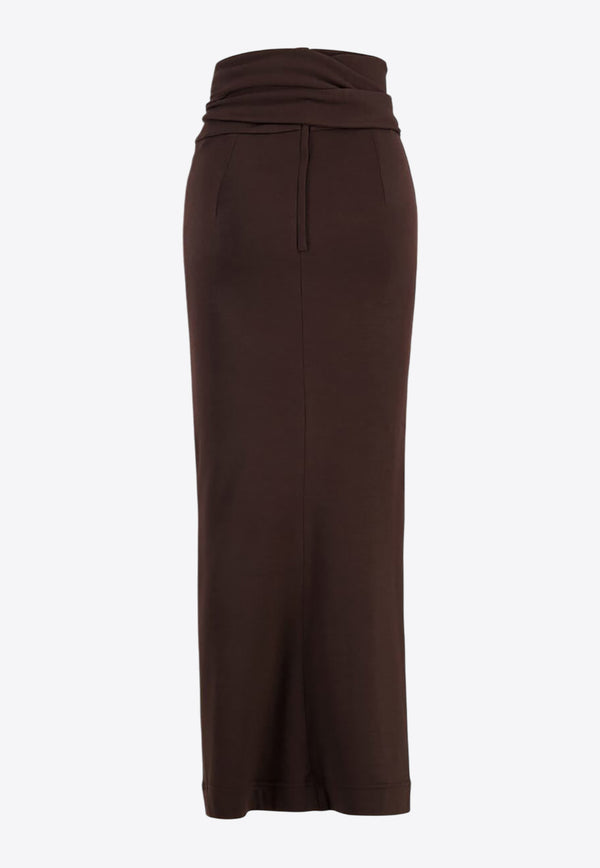 Dolce & Gabbana Belted Virgin-Wool Maxi Skirt Brown F4COOT FUGRH M1512
