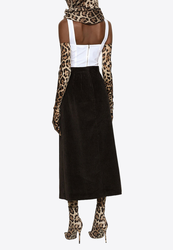 Dolce & Gabbana High-Waist Corduroy Midi Skirt Dark Brown F4CPET FUWEU M0682