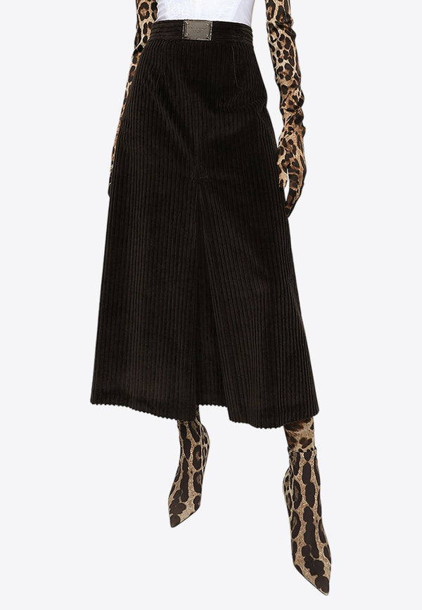 Dolce & Gabbana High-Waist Corduroy Midi Skirt Dark Brown F4CPET FUWEU M0682