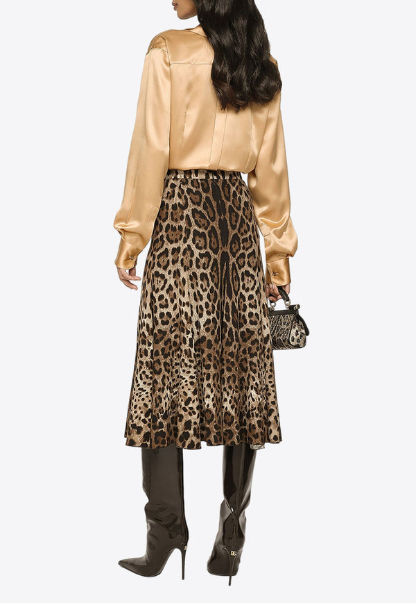 Dolce & Gabbana Leopard Print Midi Flared Skirt Brown F4CQCT FSRKI HY13M