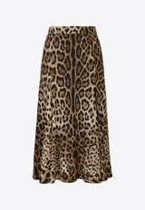 Dolce & Gabbana Leopard Print Midi Flared Skirt Brown F4CQCT FSRKI HY13M