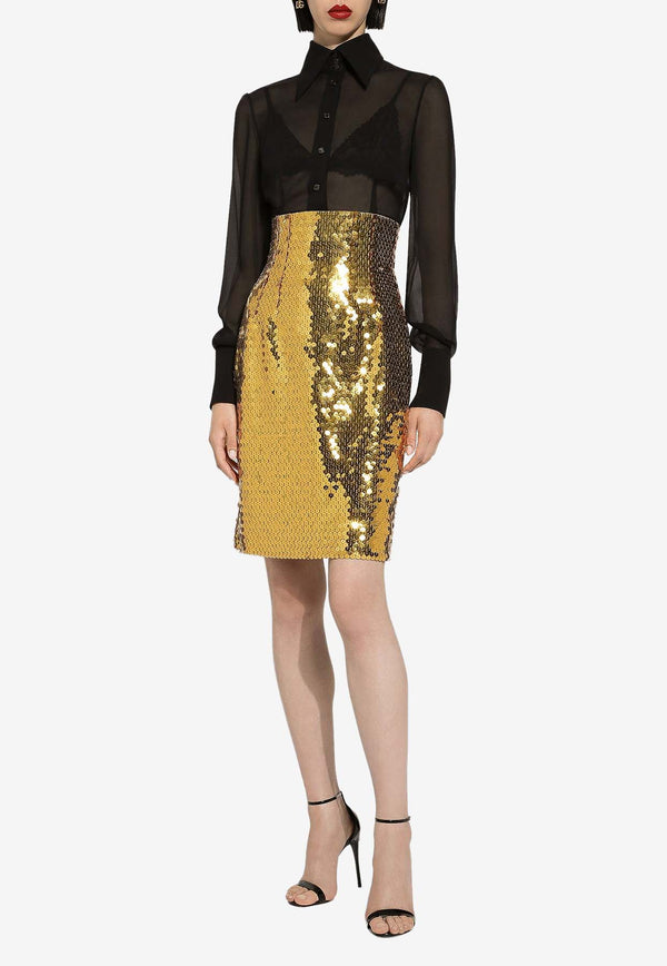 Dolce & Gabbana High-Waisted Sequin Midi Skirt F4CRET HLMYD A0893 Gold