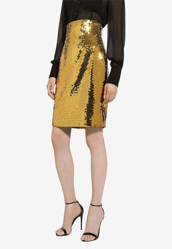 Dolce & Gabbana High-Waisted Sequin Midi Skirt F4CRET HLMYD A0893 Gold