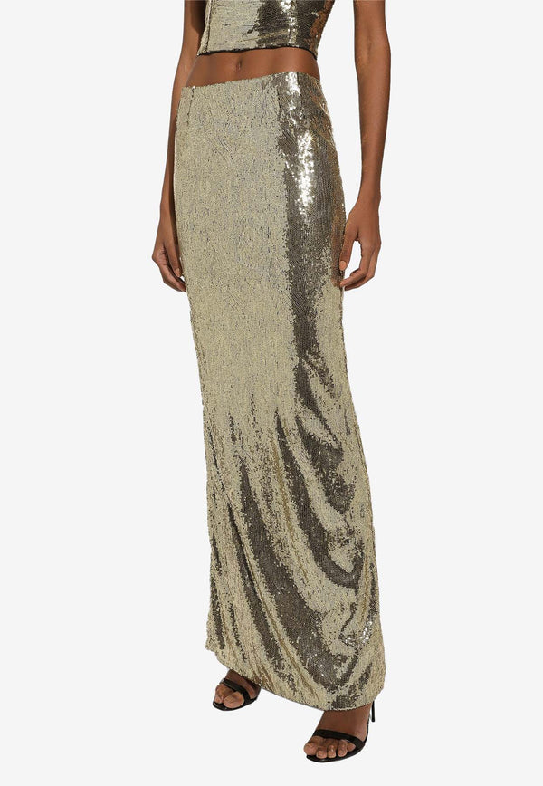 Dolce & Gabbana Sequined Mermaid Maxi Skirt F4CRWT FLMK4 S0985 Gold