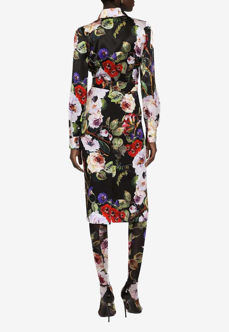 Dolce & Gabbana All-Over Floral-Patterned Midi Skirt F4CS8T FSA56 HN4YA Black