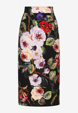 Dolce & Gabbana All-Over Floral-Patterned Midi Skirt F4CS8T FSA56 HN4YA Black