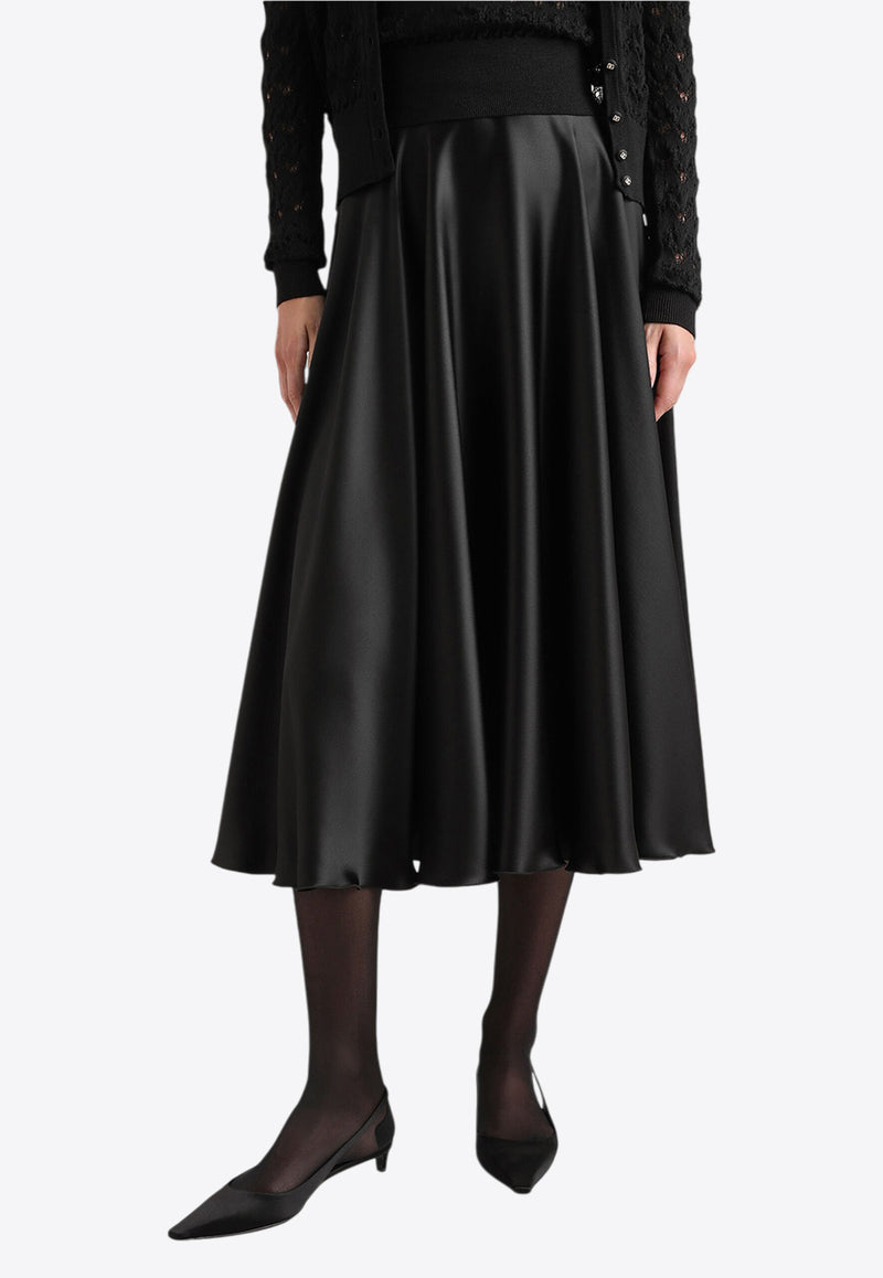 Dolce & Gabbana Silk Satin Midi Flared Skirt Black F4CSOT FU1NU N0000