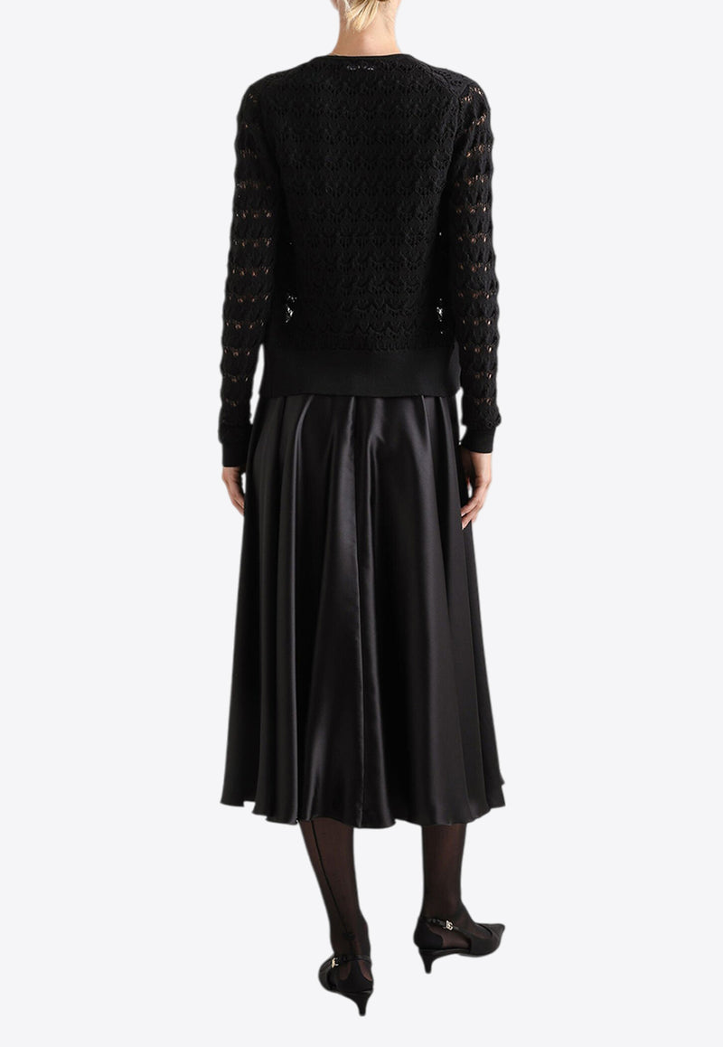 Dolce & Gabbana Silk Satin Midi Flared Skirt Black F4CSOT FU1NU N0000