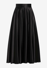 Dolce & Gabbana Silk Satin Midi Flared Skirt Black F4CSOT FU1NU N0000