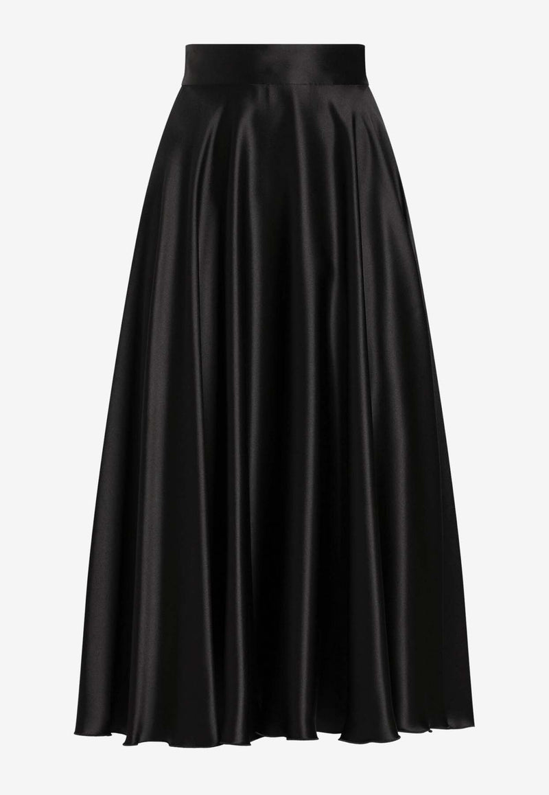 Dolce & Gabbana Silk Satin Midi Flared Skirt Black F4CSOT FU1NU N0000