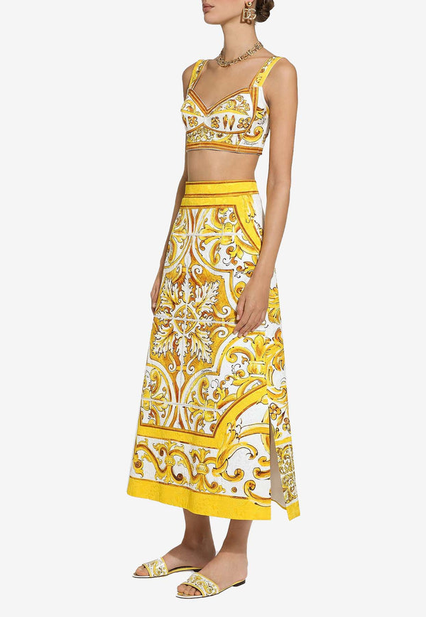 Dolce & Gabbana Majolica Print Brocade Midi Skirt F4CUNT FPTAX HG5DQ Yellow