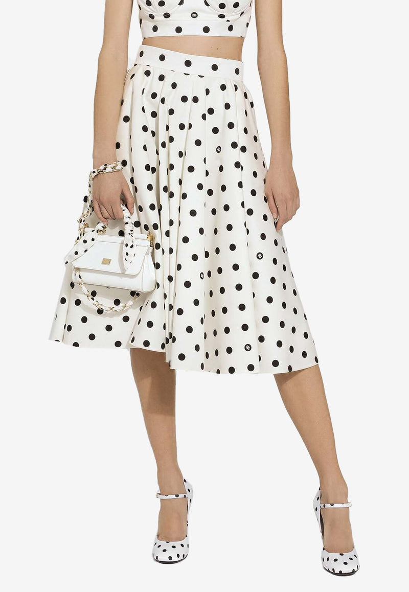 Dolce & Gabbana Polka Dot Print Flared Midi Skirt F4CVMT FSFNM HWZRN White