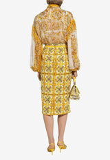 Dolce & Gabbana Majolica Print Silk Midi Pencil Skirt F4CVPT HPABW HG3TN Yellow