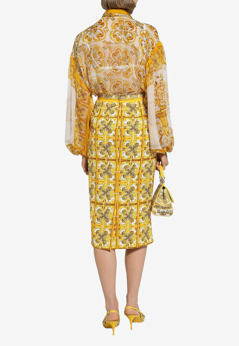 Dolce & Gabbana Majolica Print Silk Midi Pencil Skirt F4CVPT HPABW HG3TN Yellow