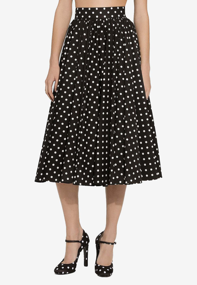 Dolce & Gabbana Polka Dot Print Flared Midi Skirt F4CWBT HS5R7 HNZQW Black