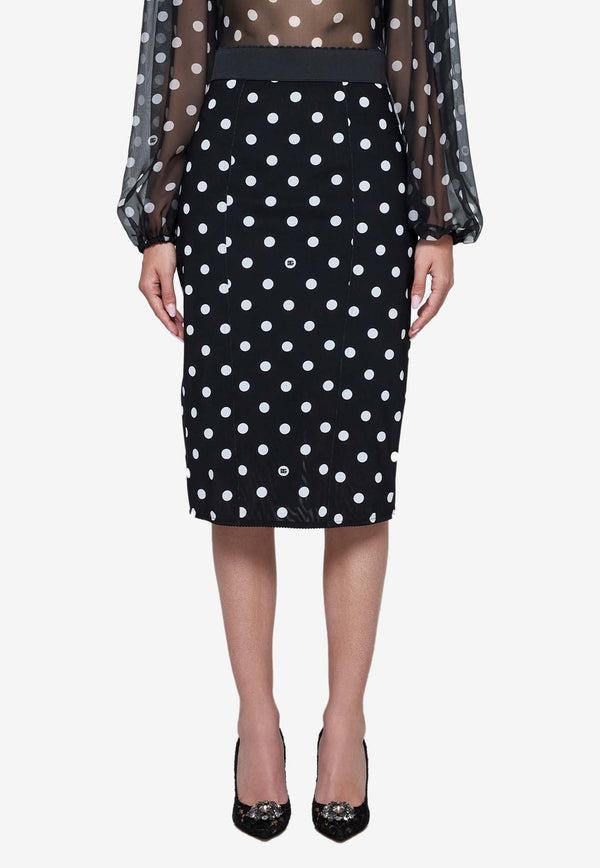 Dolce & Gabbana Polka Dot Print Pencil Midi Skirt F4CWKT FSUBH HNZRW Black