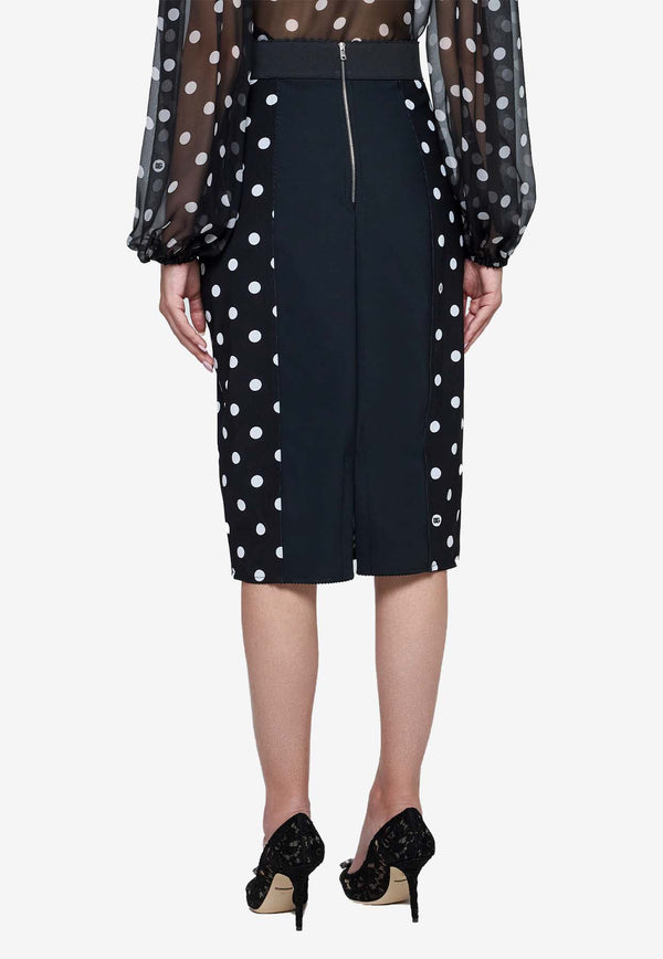 Dolce & Gabbana Polka Dot Print Pencil Midi Skirt F4CWKT FSUBH HNZRW Black