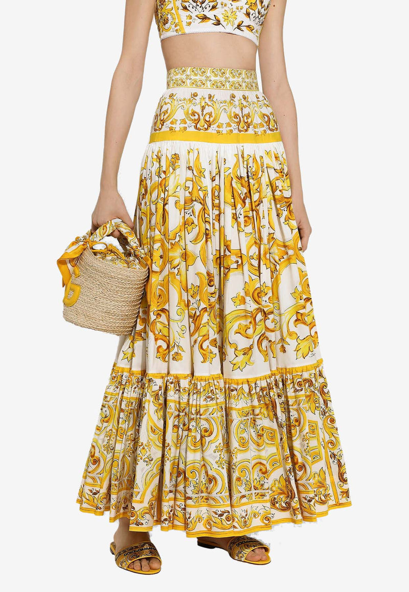 Dolce & Gabbana Majolica Print Flared Maxi Skirt F4CX0T HH5A5 HG3TN Yellow