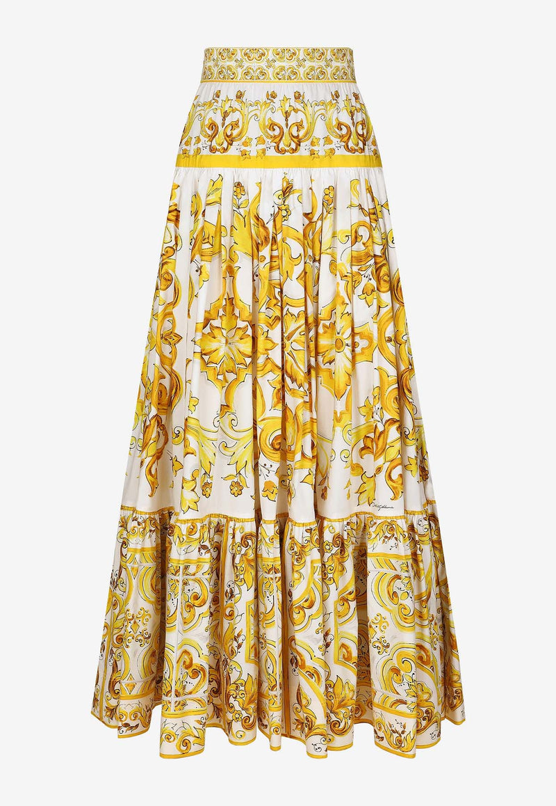 Dolce & Gabbana Majolica Print Flared Maxi Skirt F4CX0T HH5A5 HG3TN Yellow