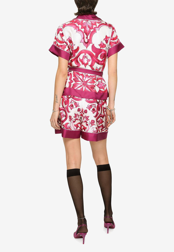 Dolce & Gabbana Majolica Print Silk Twill Belted Shirt Multicolor F5G67T HI1BF HE3TN