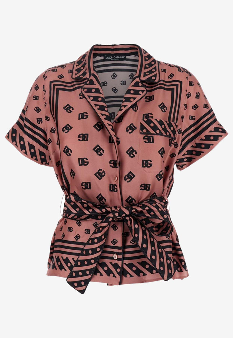 Dolce & Gabbana DG Logo Print Silk Shirt Pink F5G67T HI1X0 H24ZW