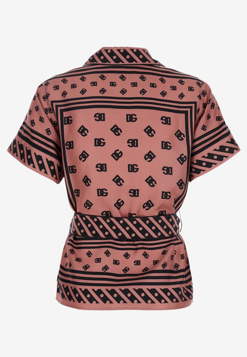 Dolce & Gabbana DG Logo Print Silk Shirt Pink F5G67T HI1X0 H24ZW