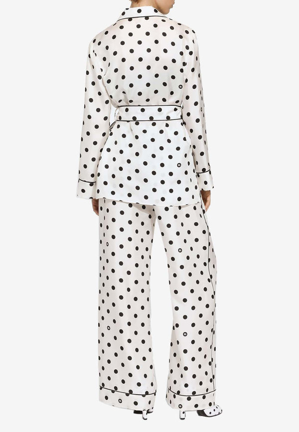 Dolce & Gabbana Polka Dot Print Pajama Silk Shirt F5I89T IS1VI HWZRN White