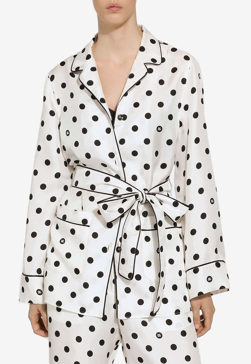 Dolce & Gabbana Polka Dot Print Pajama Silk Shirt F5I89T IS1VI HWZRN White