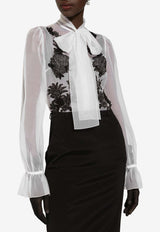 Dolce & Gabbana Pussy-Bow Silk-Blend Shirt F5L23T GDB8Q W0111 White
