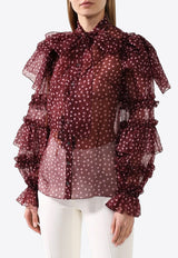 Dolce & Gabbana Polka Dot Silk Ruffle Blouse Burgundy F5M17T IS1BX HROAF