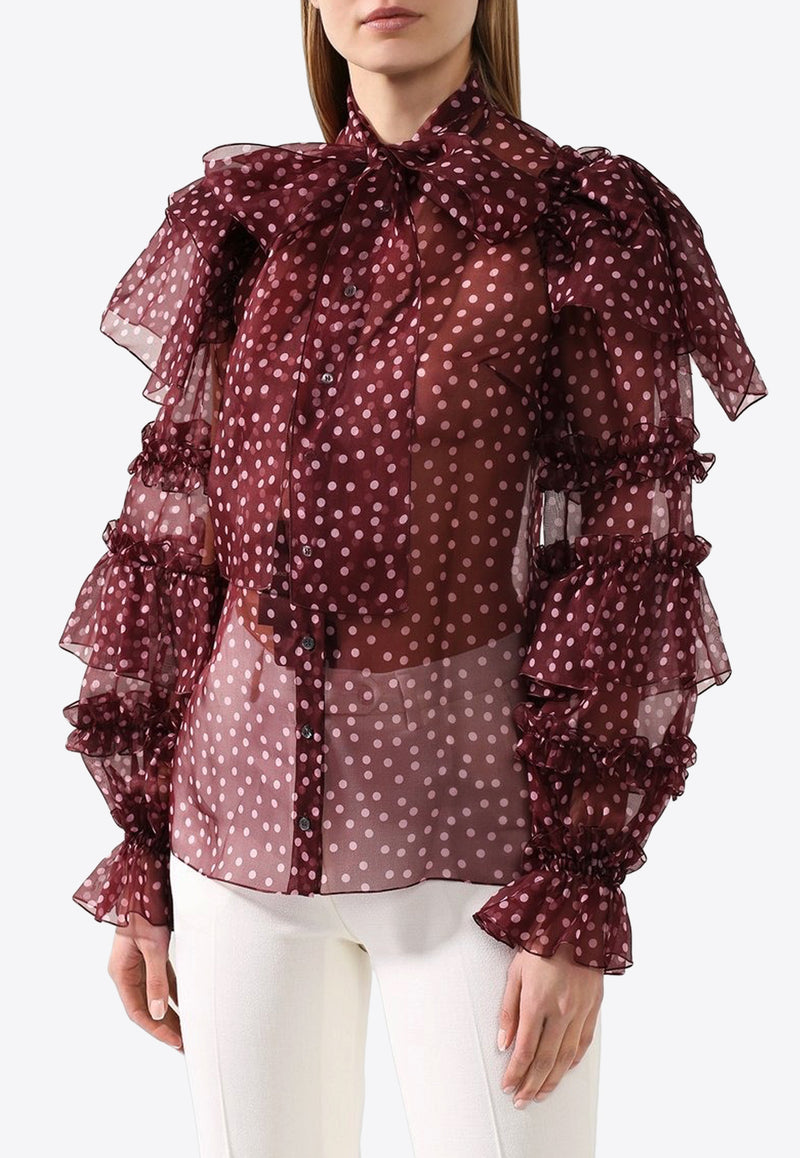 Dolce & Gabbana Polka Dot Silk Ruffle Blouse Burgundy F5M17T IS1BX HROAF