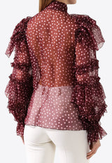 Dolce & Gabbana Polka Dot Silk Ruffle Blouse Burgundy F5M17T IS1BX HROAF