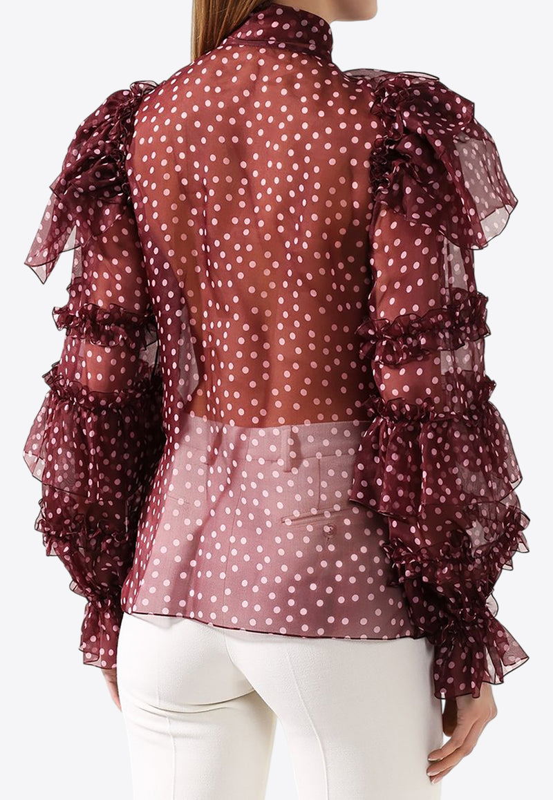 Dolce & Gabbana Polka Dot Silk Ruffle Blouse Burgundy F5M17T IS1BX HROAF