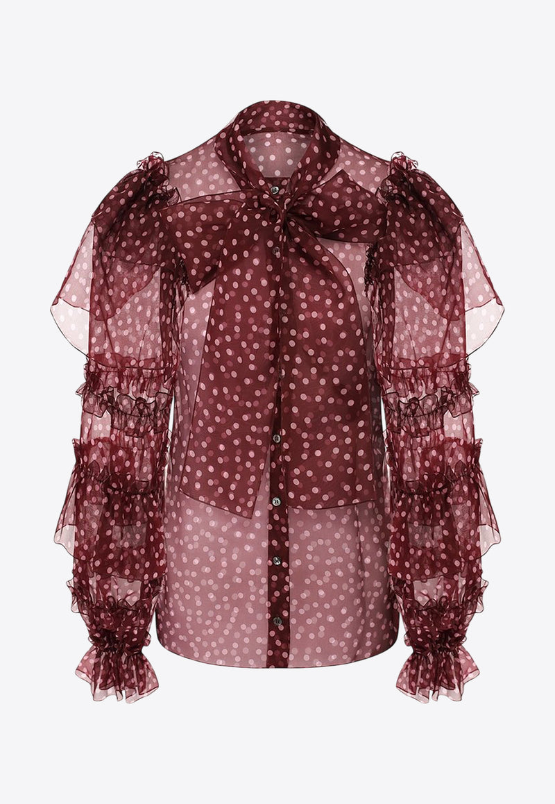 Dolce & Gabbana Polka Dot Silk Ruffle Blouse Burgundy F5M17T IS1BX HROAF