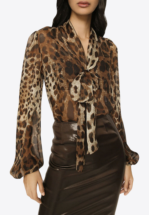 Dolce & Gabbana Leopard Print Silk Blouse Brown F5N70T IS1MN HY13M
