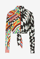 Dolce & Gabbana Carretto Print Knotted Crop Shirt Multicolor F5P61T FI5G4 HH4KO