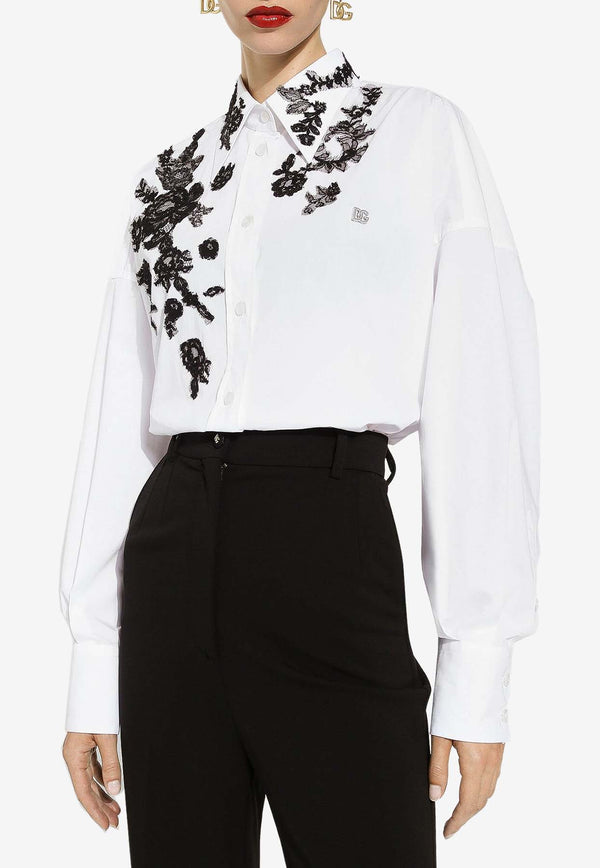 Dolce & Gabbana Lace-Appliqué Oversized Shirt F5P62T GDB8O W0800 White