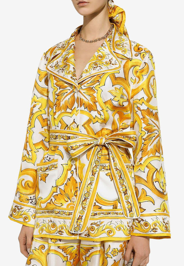 Dolce & Gabbana Majolica Print Silk Pajama Shirt F5Q03T HI1TK HG3TN Yellow