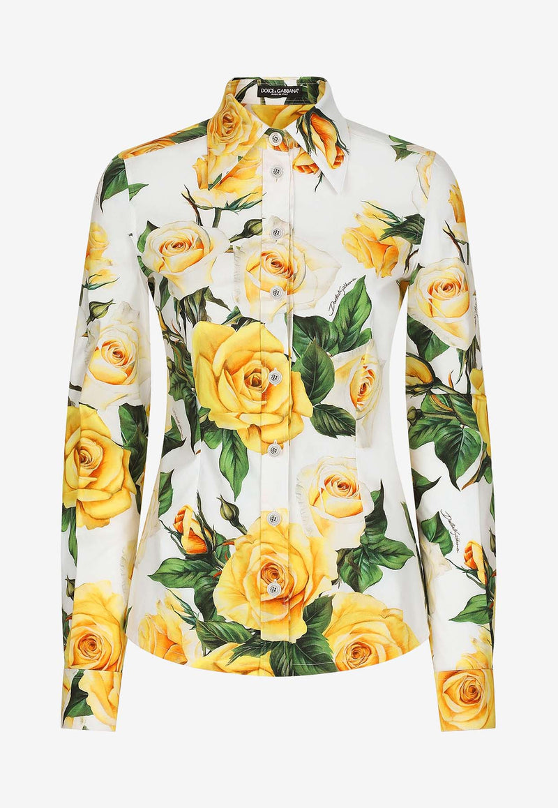 Tops Long-Sleeved Rose-Print Shirt F5Q14T FSEHW HA3VO