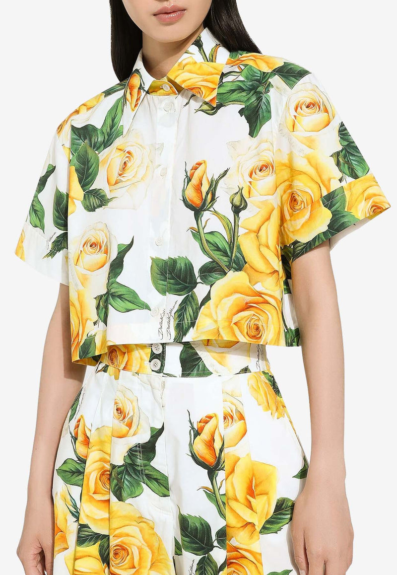 Tops Short-Sleeved Rose-Print Cropped Shirt F5Q20T HS5NK HA3VO