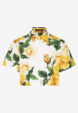 Tops Short-Sleeved Rose-Print Cropped Shirt F5Q20T HS5NK HA3VO