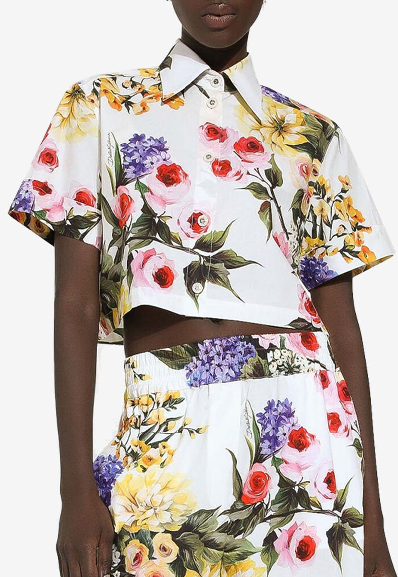 Tops Short-Sleeved Garden-Print Cropped Shirt F5Q20T HS5Q1 HA4YB