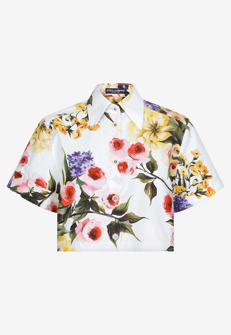 Tops Short-Sleeved Garden-Print Cropped Shirt F5Q20T HS5Q1 HA4YB