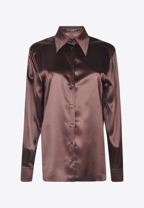Dolce & Gabbana Long-Sleeved Silk Shirt Brown F5R13T FU1AU M0696
